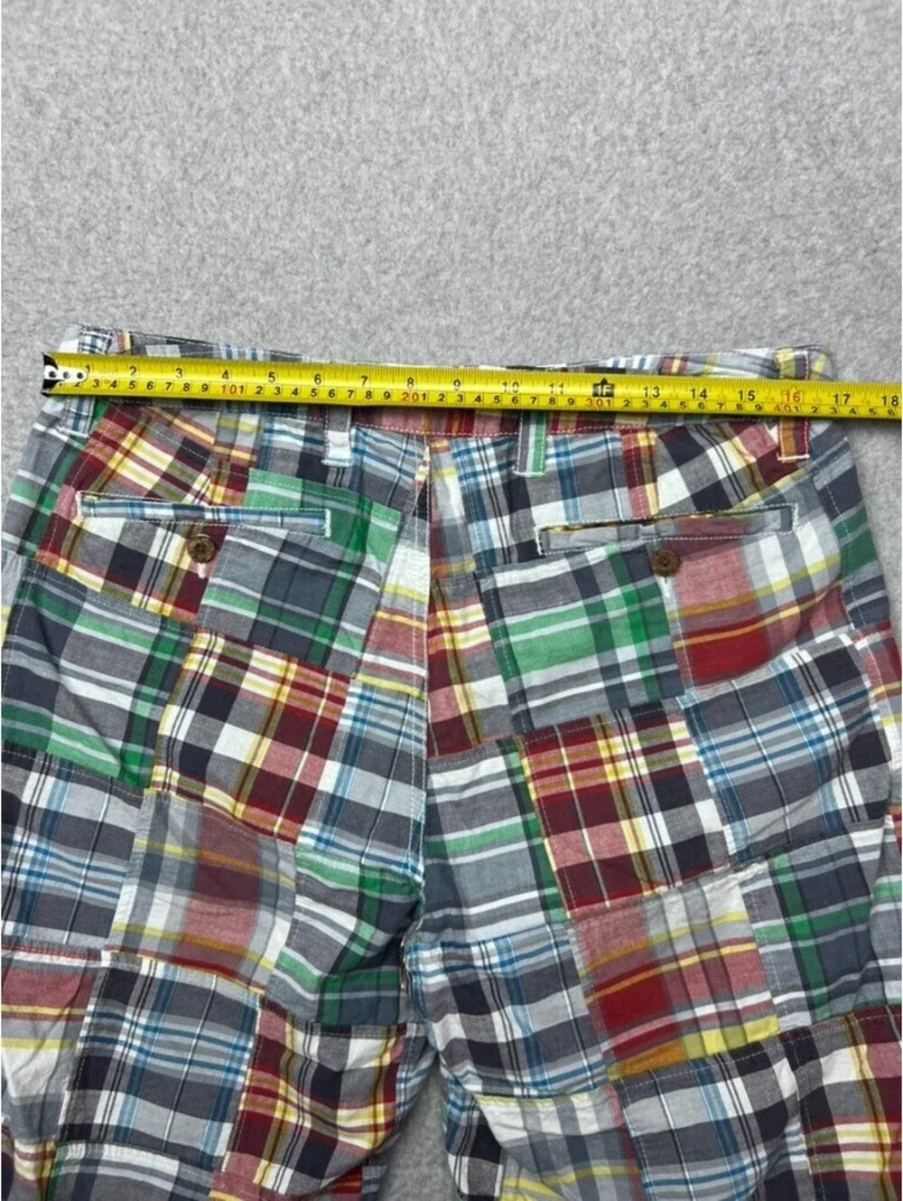 Mens Tailor Vintage Madras Plaid 100% Cotton Shorts Sz 32 Patchwork Preppy Chino